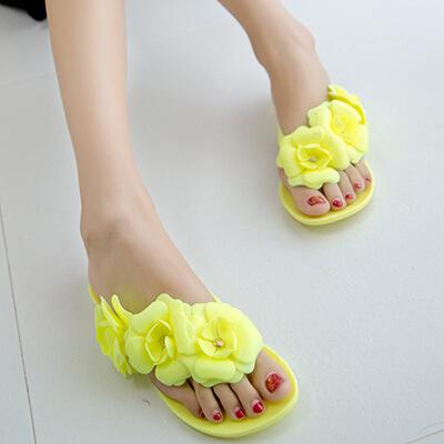 Summer Sweet Girls Slippers Camellia Women Beach Flip Flops Flat Rhinestone Flowers Flip Flops Beach Slippers Sandalias Mujer