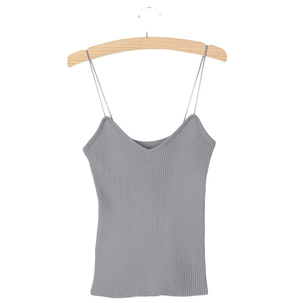 Hot Knit Tank Tops Women Camisole Vest Simple Stretchable V Neck Slim Sexy Straps Tank-448E