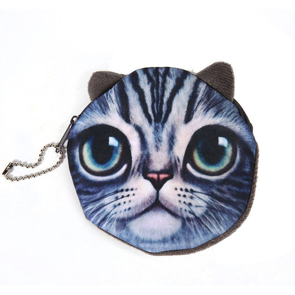 NEW Printed   Cat Face Zipper Coin purse  wallet  bag  coin pouch children's purse women coin wallet