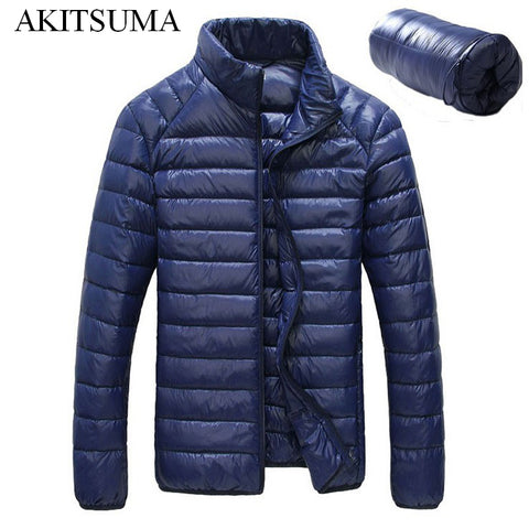 Winter Duck down jacket men 90% Down Content thin ultra light down jacket winter long sleeve solid winter coats pocket AKITSUMA