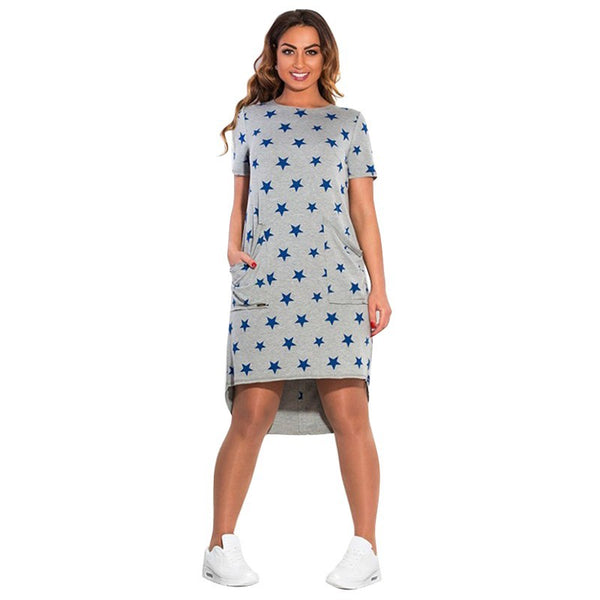 2017 Sakazy Women Plus Size Casual Dress Summer Fashion Loose Printed Short Sleeve O-neck Dress Vestidos Pocket Maxi Size L-6xl