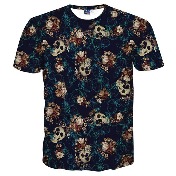 Mr.1991INC Skulls Fashion T-shirt men's 3d Tshirt Short sleeve shirt funny print many skull flowers Asia M/L/XL/XXL LT6