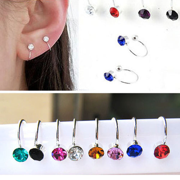 Hot Sale 16 Colors Clip On Earrings For Women 4mm Crystal Ear Cuff Jewelry Fake Piercing Zinc Alloy Ear Clips Oringe Girl Gift