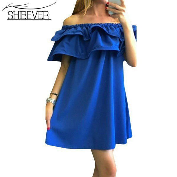 SHIBEVER2017 New Fashion Women Dresses Summer Casual Off Shoulder Woman Beach Dress Sexy Plus Size Party Dresses Vestidos VD1329