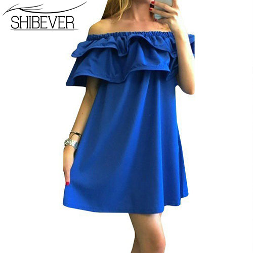 SHIBEVER2017 New Fashion Women Dresses Summer Casual Off Shoulder Woman Beach Dress Sexy Plus Size Party Dresses Vestidos VD1329