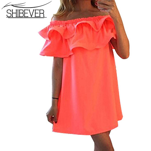 SHIBEVER2017 New Fashion Women Dresses Summer Casual Off Shoulder Woman Beach Dress Sexy Plus Size Party Dresses Vestidos VD1329