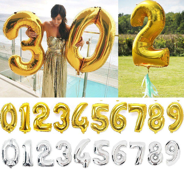 40 inches Gold Silver Number Foil Balloons Large Digit Helium Ballons inflatable wedding decoration Birthday Party Supplies