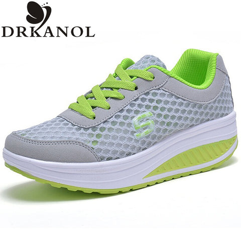 New 2017 Summer Breathable Air Mesh Shoes Women Lace Up Platform Women Casual Shoes Low Top Height Increasing Swing Shoes