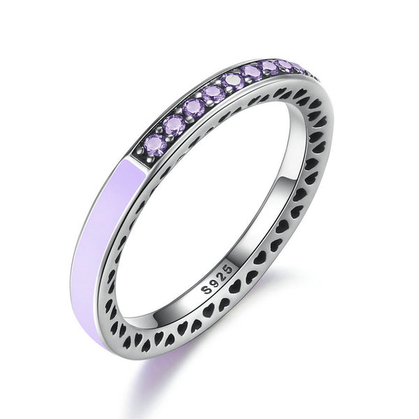 BISAER 9 Style Original 925 Sterling Silver Dazzling Daisy Flower Pink Purple White Radiant Hearts Ring Clear CZ Jewelry