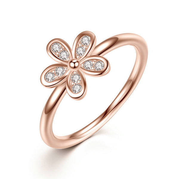 BISAER 9 Style Original 925 Sterling Silver Dazzling Daisy Flower Pink Purple White Radiant Hearts Ring Clear CZ Jewelry