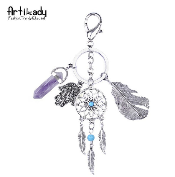 Artilady natural opal stone dreamcatcher keyring fashion silver keyholder boho jewelry car keychain for women 2017 spring