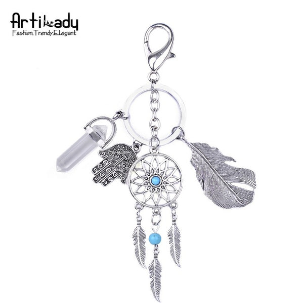 Artilady natural opal stone dreamcatcher keyring fashion silver keyholder boho jewelry car keychain for women 2017 spring