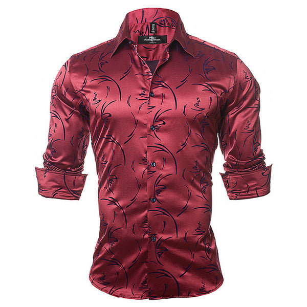 PoniGalant High Quality Silk & Cotton Men Shirts Fashion Long Sleeve Brand Printed Male Clothing Asian Size M-5XL