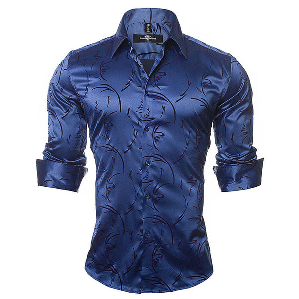 PoniGalant High Quality Silk & Cotton Men Shirts Fashion Long Sleeve Brand Printed Male Clothing Asian Size M-5XL