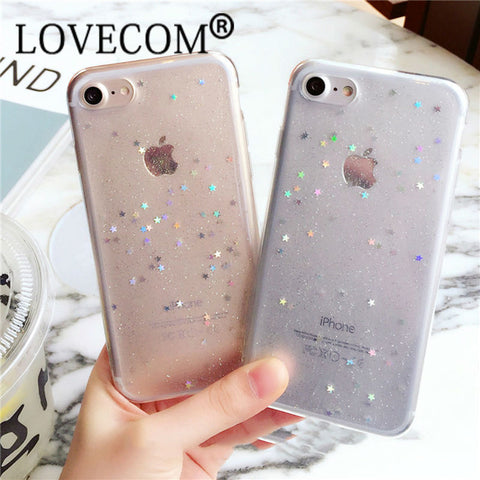 Bling Glitter Transparent Soft TPU Phone Case For iPhone 5 5S SE 6 6S 7 Plus Sparkling Stars Shinning Clear Phone Back Case