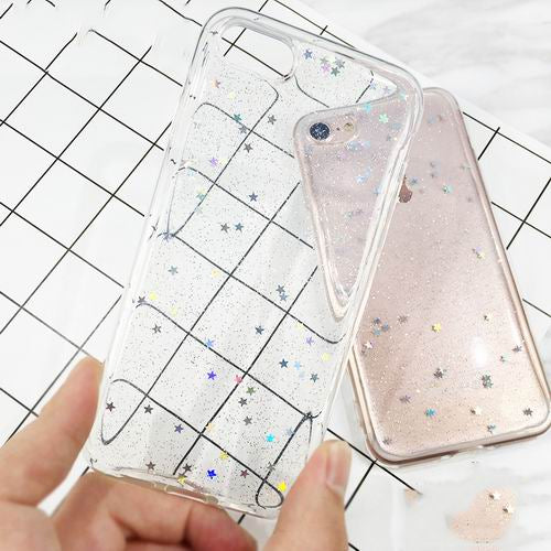 Bling Glitter Transparent Soft TPU Phone Case For iPhone 5 5S SE 6 6S 7 Plus Sparkling Stars Shinning Clear Phone Back Case