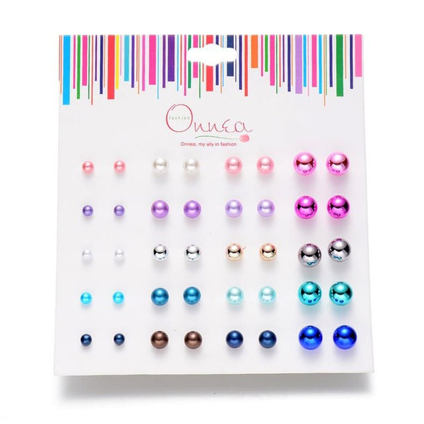 Onnea 30Pack Mix Stud Earrings Set For Woman Cute Ball Pearl Rose Flowers Small Cool Earring for Girls kids Allergy Free Jewelry