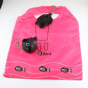 New 39.5X38CM 8Colors Cute Useful Animal Cat Fish Bone Nylon Foldable Eco Reusable Shopping Bags GB017