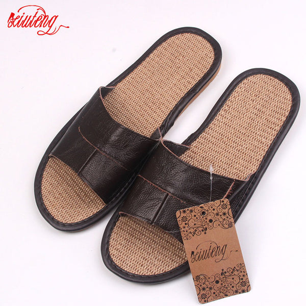 New 2016 Famous Brand Casual Men Sandals Summer Leather Linen Slippers Summer Shoes  Flip Flops Fast Shipping