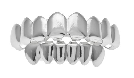 Gold Finish Grills Set Eight 8 Top Teeth & Six 6 Bottom Tooth Plain Hip Hop Grills New High Quality Christmas Halloween Gift