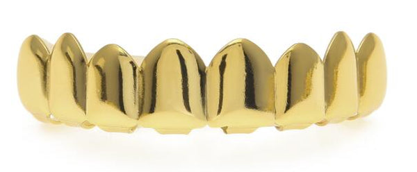 Gold Finish Grills Set Eight 8 Top Teeth & Six 6 Bottom Tooth Plain Hip Hop Grills New High Quality Christmas Halloween Gift