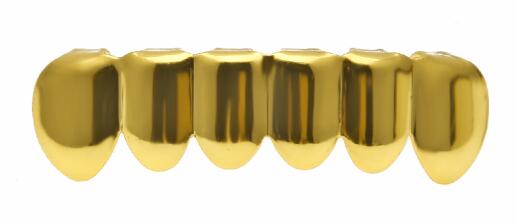 Gold Finish Grills Set Eight 8 Top Teeth & Six 6 Bottom Tooth Plain Hip Hop Grills New High Quality Christmas Halloween Gift