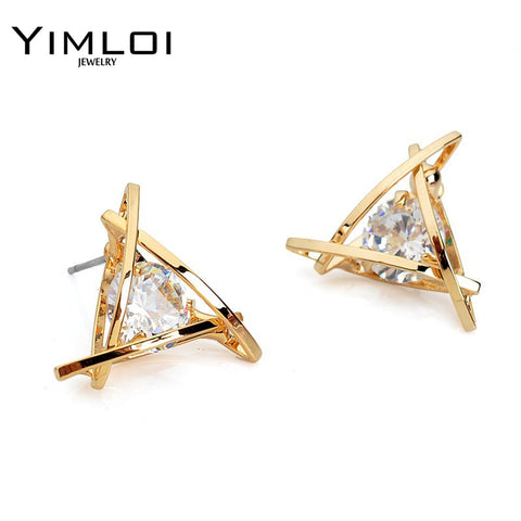 European Luxury Austrian Crystal Zircon Gold Triangle Earrings For Women 2016 Fashion High-end Elegant Stud Earrings Gifts E296