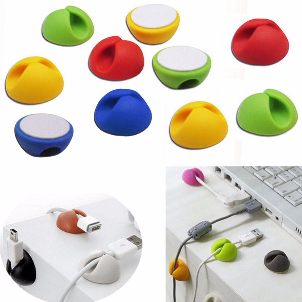 10pcs/lot Cable Drop Clip Desk Tidy Organiser Wire Cord Lead USB Charger Cord Holder Organizer Holder Secure Table Random Color