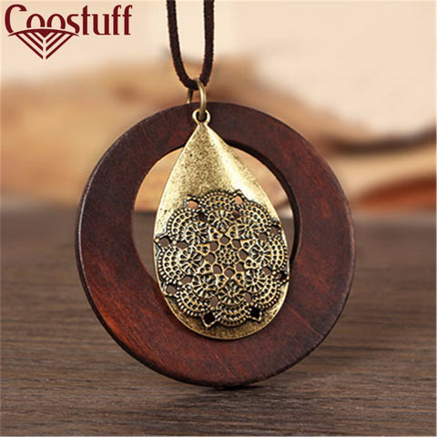 vintage woman Necklaces jewelry statement necklaces & pendants wooden pendant collares mujer choker necklace women Long Necklace