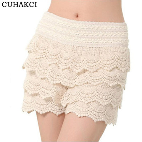 Plus Size S M L XL XXL 2016 New Summer Fashion Womens Shorts Sweet Style Lace Crochet Elastic Waist Slim Short Pants