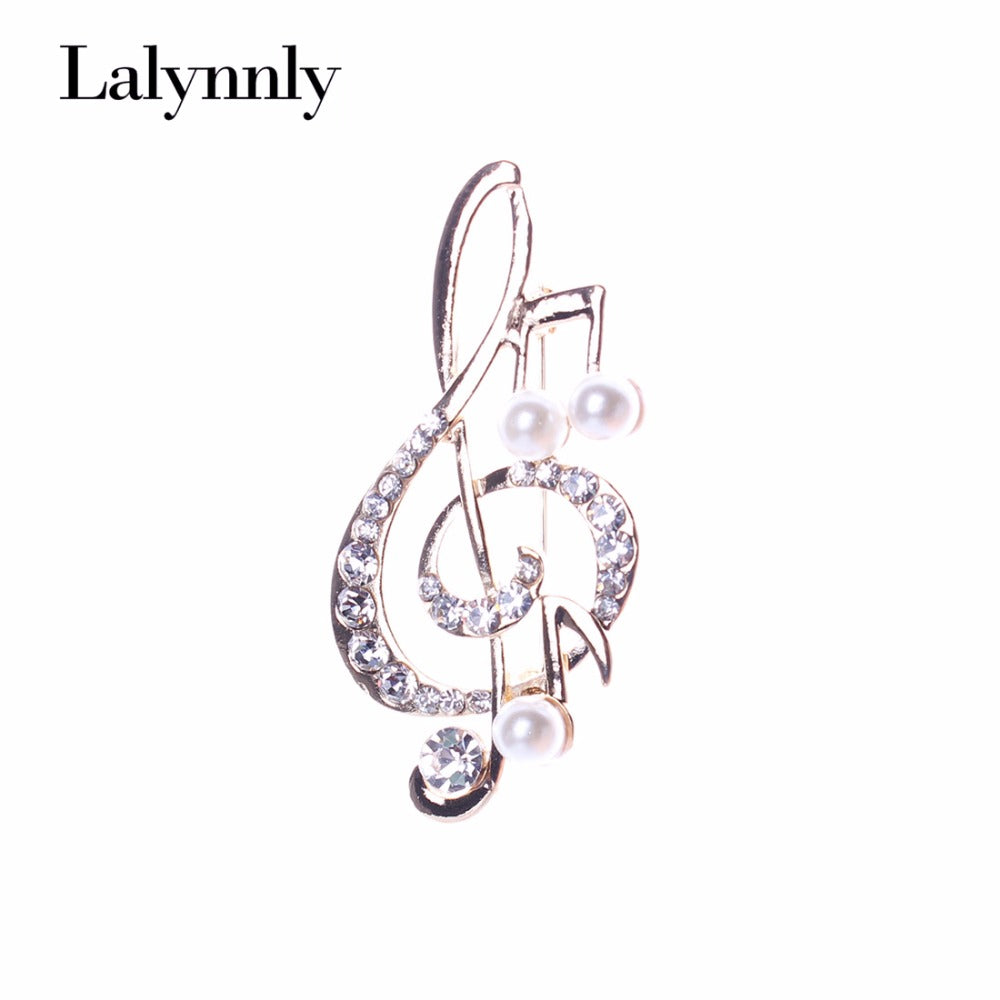 Fashionable Brooches For Women Gold Color Musical Rhinestone Imitation Pearl Brooch Pin Crystal Jewelry Wholesale Gifts XZ00301