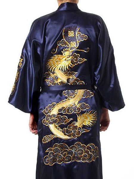 Shanghai Story Chinese men's Satin Polyester Embroidery Robe Kimono Nightgown Dragon Sleepwear M L XL XXL 3XL