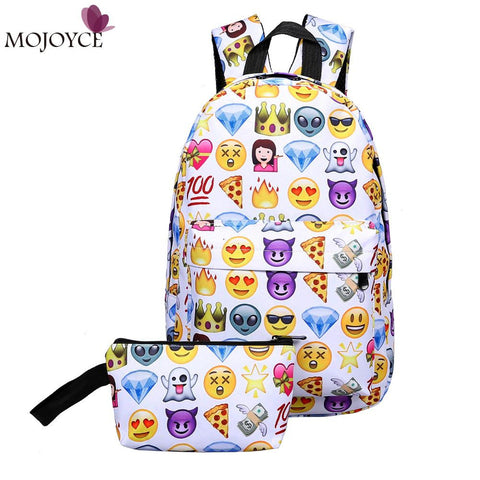 2017 Leisure Waterproof Nylon Women Travel Backpack 3D Smiley Emoji Face Printing School Bag for Teenage Girls 2pcs Bag Mochila