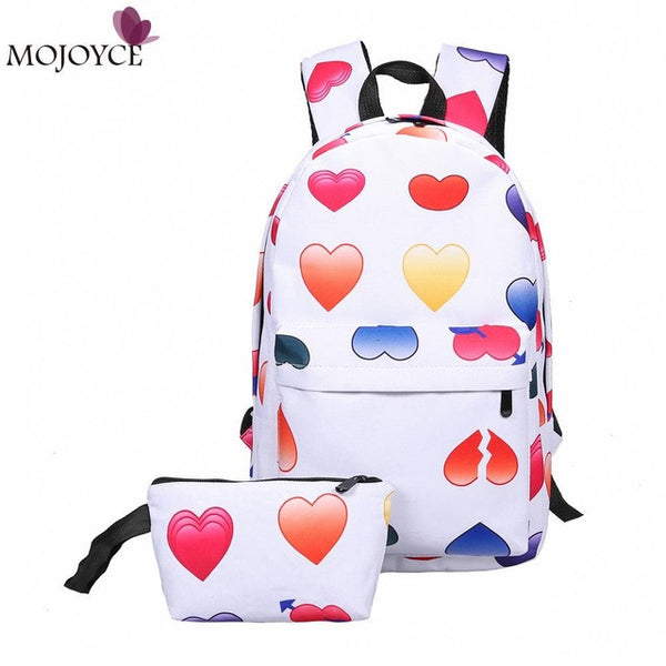 2017 Leisure Waterproof Nylon Women Travel Backpack 3D Smiley Emoji Face Printing School Bag for Teenage Girls 2pcs Bag Mochila