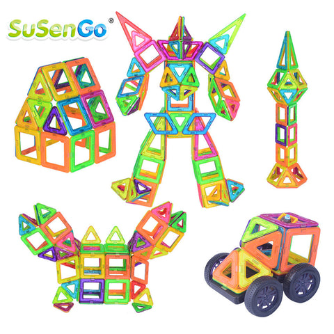 SuSenGo Big Size Magnetic Building Blocks Designer kits 89/102pcs with Ferris Wheel Car Models Children Birthday Gift Toy