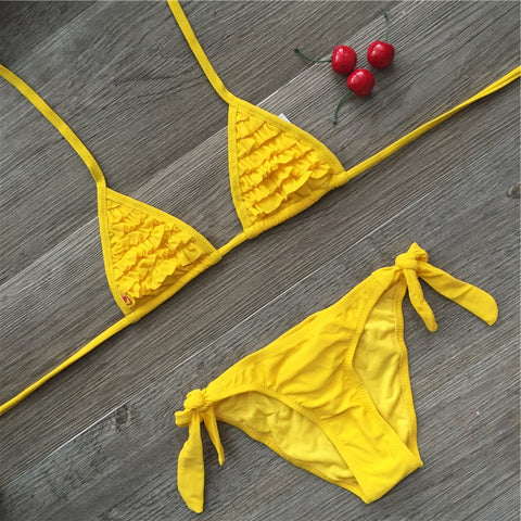 4 color brand 2016 Summer girls swimwear soild baby kids swimwear biquini infantil swimsuits falbala bikini girl for 6-14years