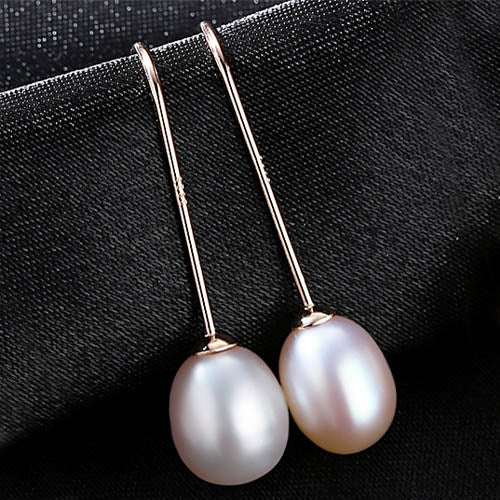 PAG&MAG Simple Ear Hook 925 Sterling Silver Earrings 8-9mm Natural Rice Pearl Drop Earrings for Women Classic Pearl Jewelry