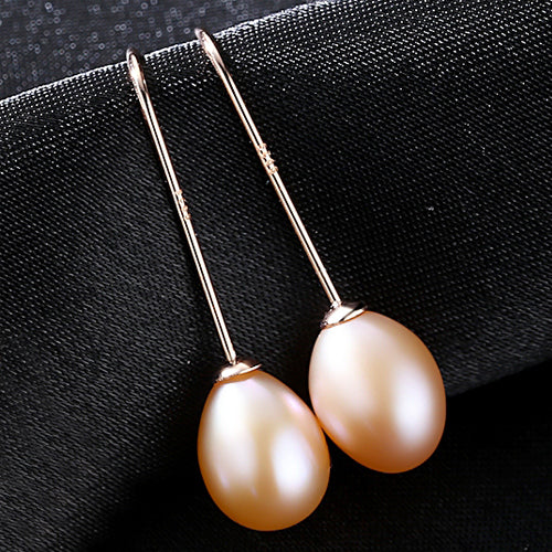 PAG&MAG Simple Ear Hook 925 Sterling Silver Earrings 8-9mm Natural Rice Pearl Drop Earrings for Women Classic Pearl Jewelry