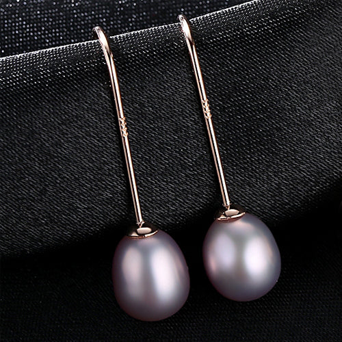 PAG&MAG Simple Ear Hook 925 Sterling Silver Earrings 8-9mm Natural Rice Pearl Drop Earrings for Women Classic Pearl Jewelry