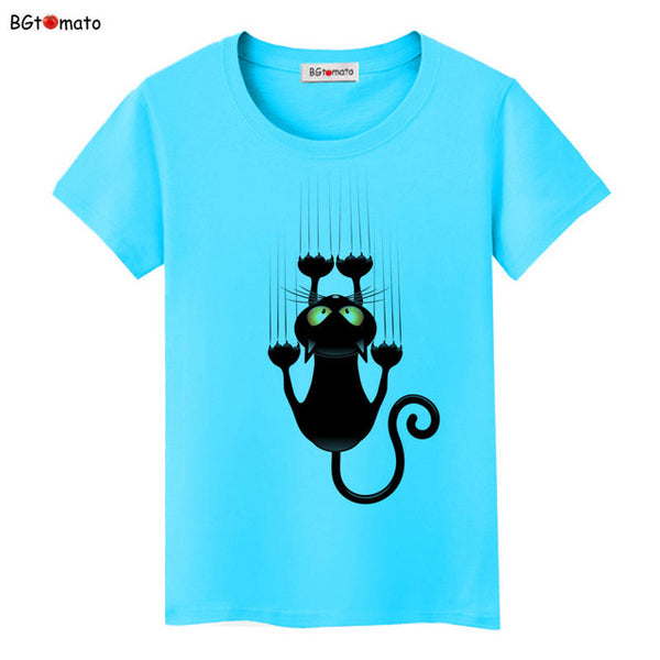 BGtomato Hot sale summer naughty black cat 3D T-shirt women lovely cartoon shirts Good quality original brand tees casual tops