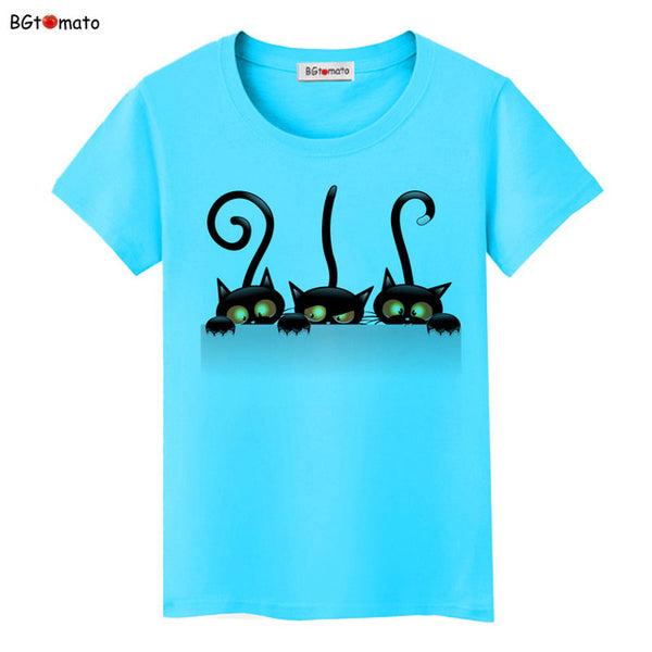 BGtomato Hot sale summer naughty black cat 3D T-shirt women lovely cartoon shirts Good quality original brand tees casual tops