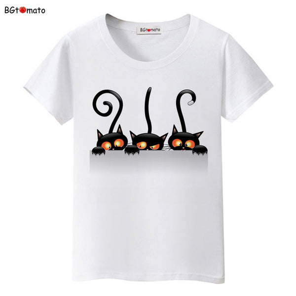 BGtomato Hot sale summer naughty black cat 3D T-shirt women lovely cartoon shirts Good quality original brand tees casual tops