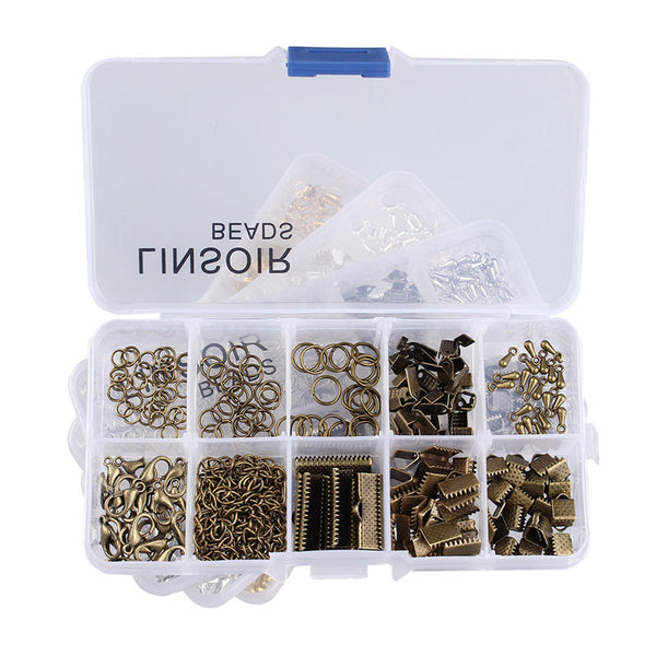 1Box 4 Colors Crimp End Clasps Lobster Clasps Jump Rings Extender Chains Ending Droplets for Necklace Jewelry Making Materials