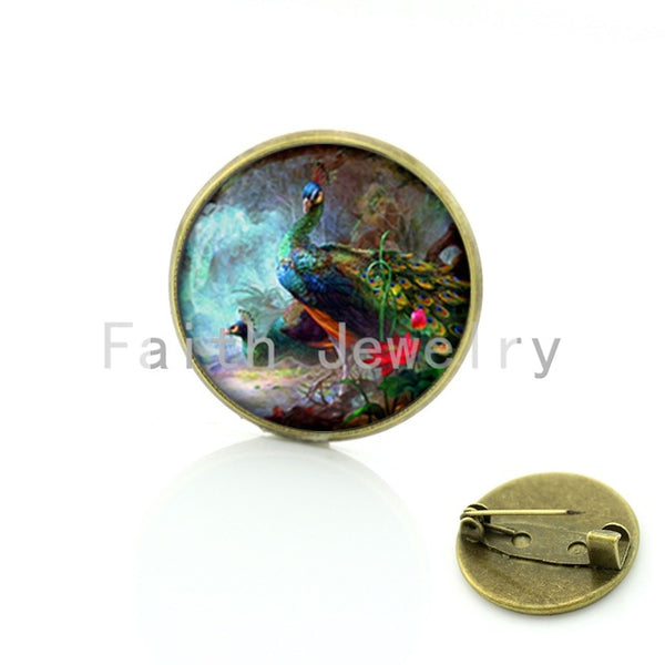 TAFREE Vintage Woman animal brooch Glass dome art picture birds brooches pins for Suit Sweater carves Animal Jewelry BP01