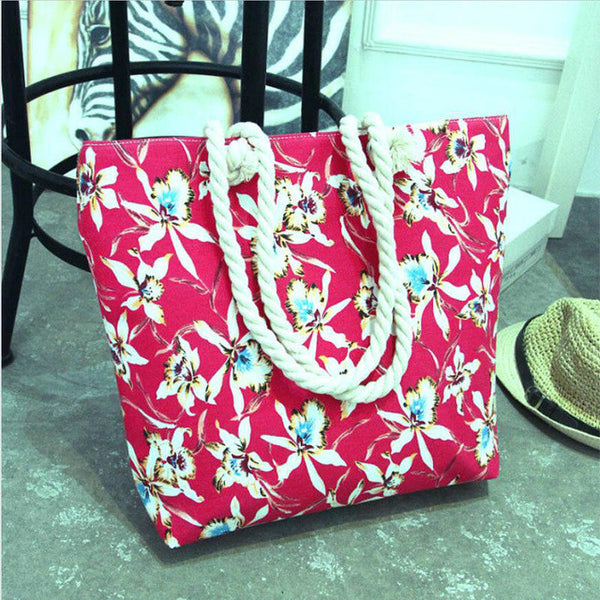 Casual Women Floral Large Capacity Tote Canvas Shoulder Bag Shopping Bag  Beach Bags Casual Tote Feminina