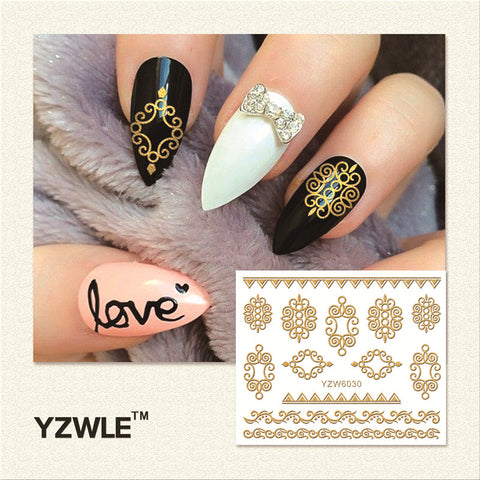 YZWLE 1 Sheet  Hot Gold 3D Nail Art Stickers DIY Nail Decorations Decals Foils Wraps Manicure Styling Tools (YZW-6030)