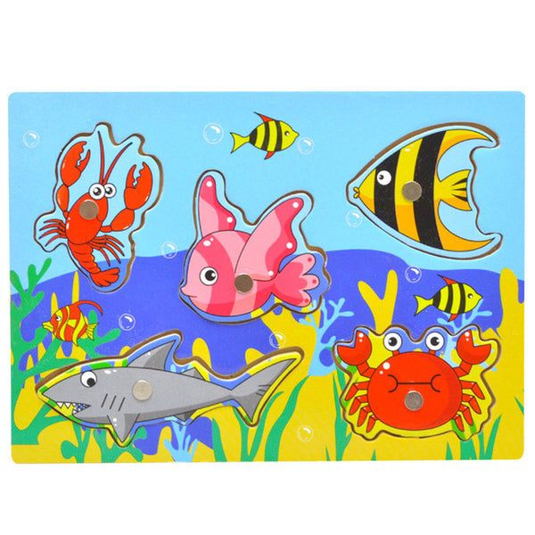 1Set Wooden Magnetic Fishing Toy 3D Jigsaw Puzzle 6Pcs Cute Marine Animals Pattern Educational Kids Fishing Game Toy