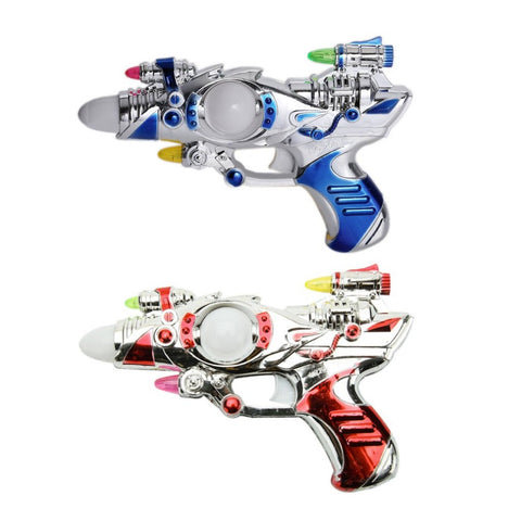 OCDAY Space Pistol Music Toy Funny Electroplated Toy Powered by Battery Children Toys Outer Space Fashionable Design Gun Shape