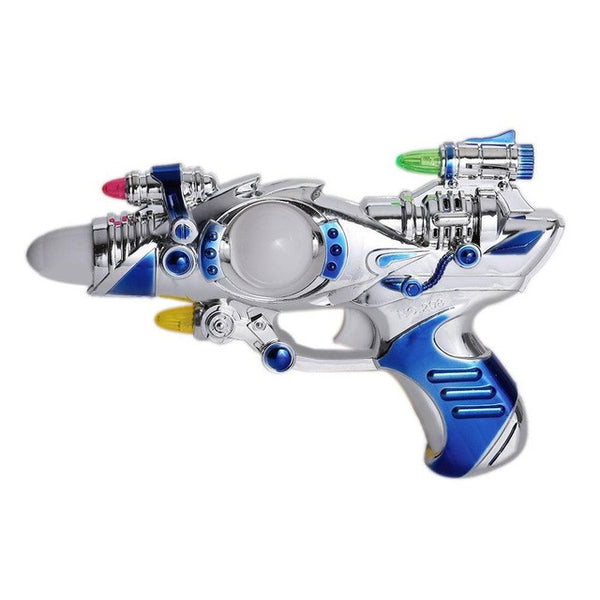 OCDAY Space Pistol Music Toy Funny Electroplated Toy Powered by Battery Children Toys Outer Space Fashionable Design Gun Shape