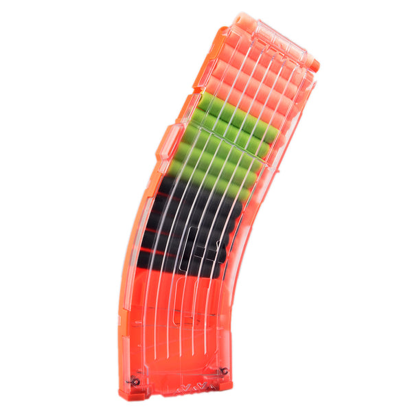 AK Model Curve Soft Bullet Clips For Nerf Toy Gun 15 Bullets Ammo Cartridge Dart For Nerf Gun Clips - Transparent + Orange